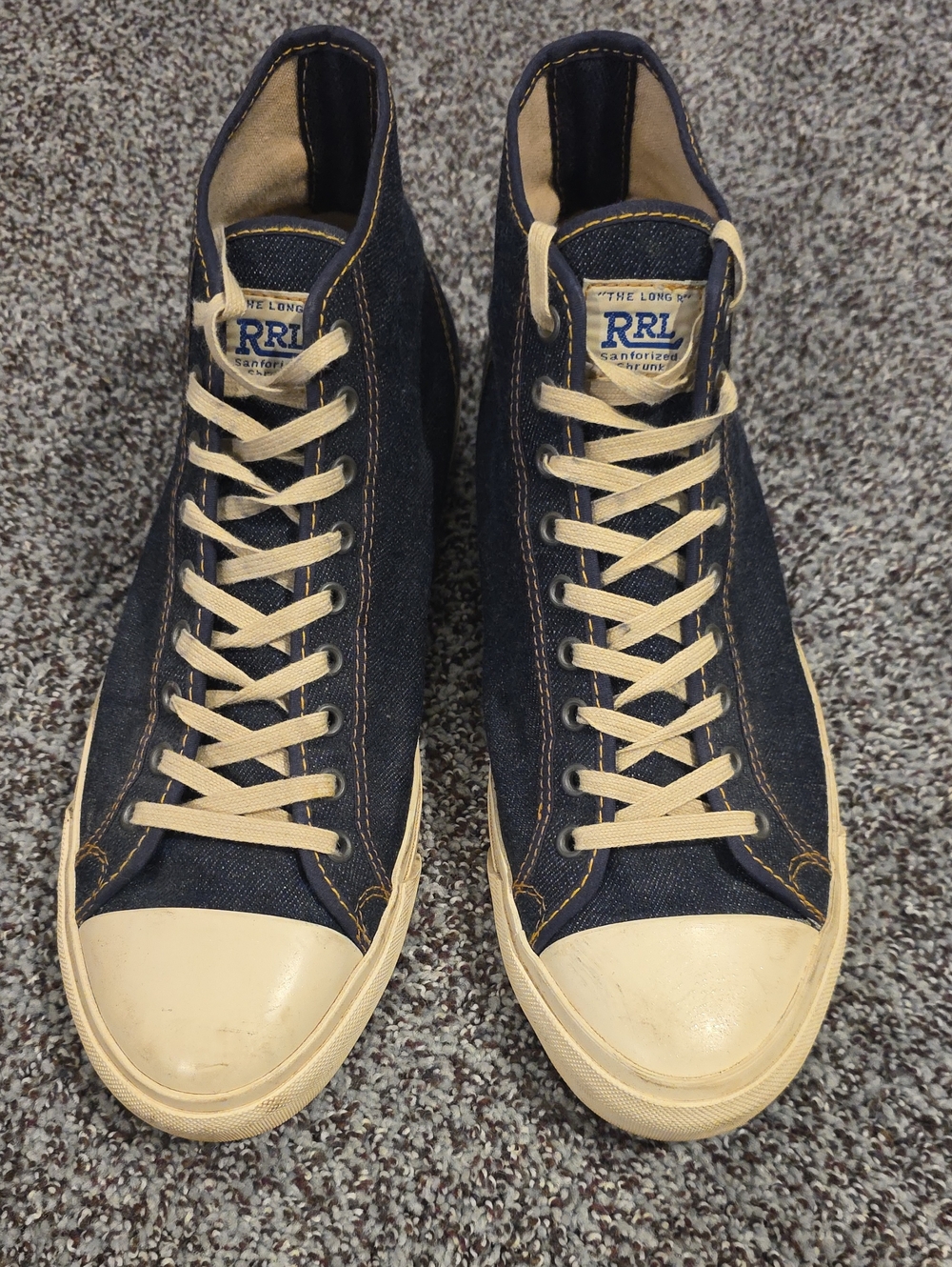 Ralph Lauren Double RL Navy Denim High-Top Sneakers with Cream Accents